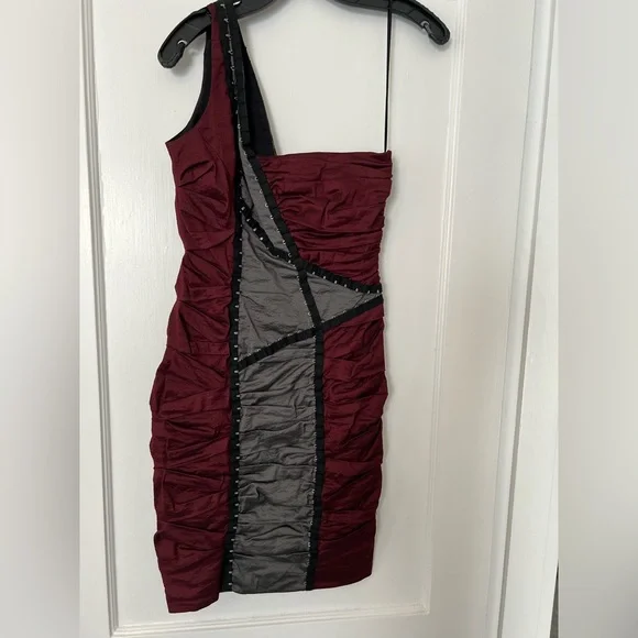 nicole miller burgundy dress Burgundy Blouson Dress